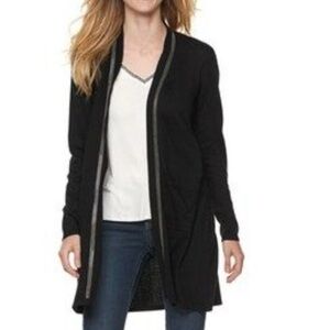 Jennifer Lopez studded open front long sleeve cardigan.